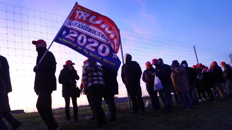 Supporters of President Donald Trump arrive for a campaign rally at the Kenosha Regional Airport on November 02, 2020 in Kenosha, Wisconsin. (Photo by Scott Olson/Getty Images)