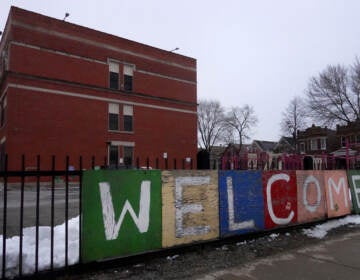 CHICAGO, ILLINOIS - JANUARY 05: A sign on the fence outside of Lowell elementary school welcomes students on January 05, 2022 in Chicago, Illinois. Classes at all of Chicago public schools have been canceled today by the school district after the teacher's union voted to return to virtual learning, citing unsafe conditions in the schools as the Omicron variant of the coronavirus continues to spread.   (Photo by Scott Olson/Getty Images)