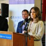 Keara Klinepeter speaks from a podium