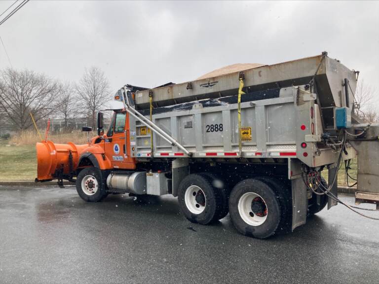 DelDOT has 40,000 tons of salt available for the storm, and this plow truck is ready to roll. (DelDOT)