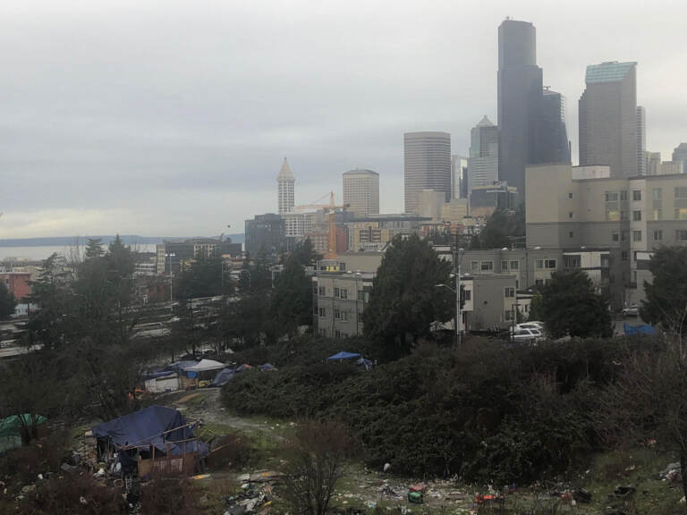 A homeless camp on the edge of downtown Seattle.
Martin Kaste/Martin Kaste

