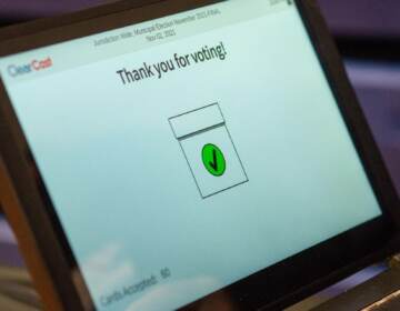 A screen on a voting machine says, 