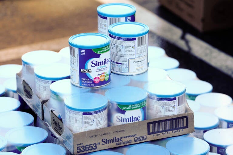 File photo: A pallet of Similac infant formula is seen at a drive-thru food distribution organized by the Los Angeles Regional Food Bank.   (REUTERS/Bing Guan)