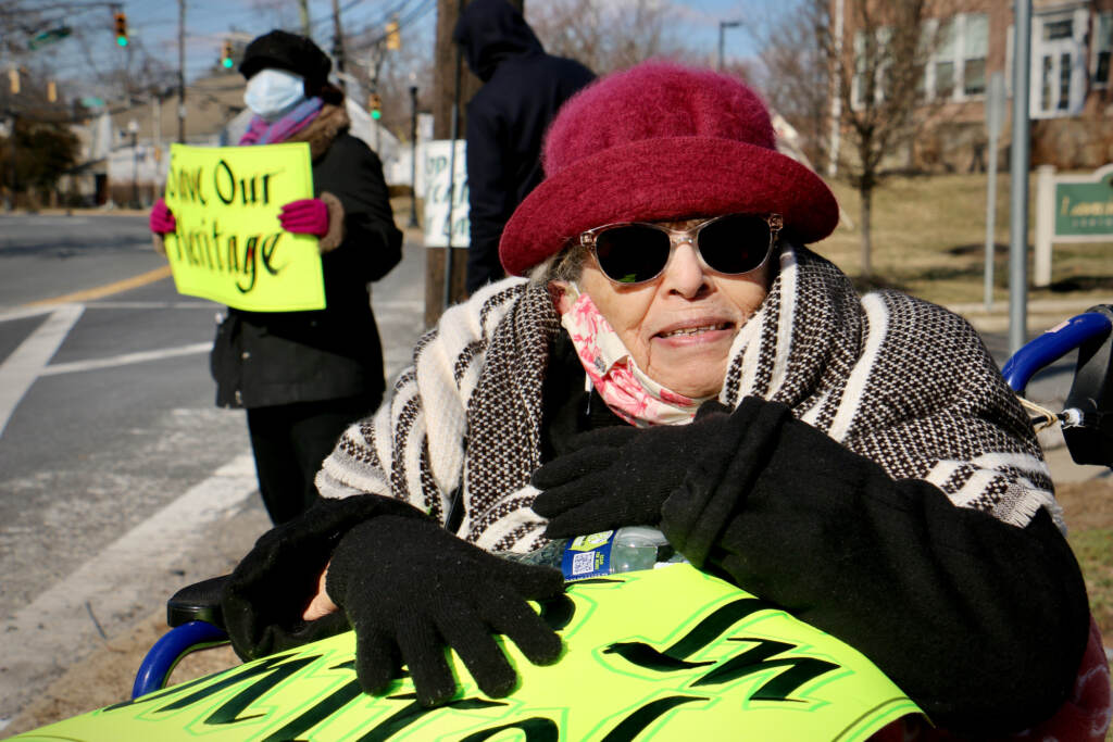 A closeup of Ida Conaway during a protest