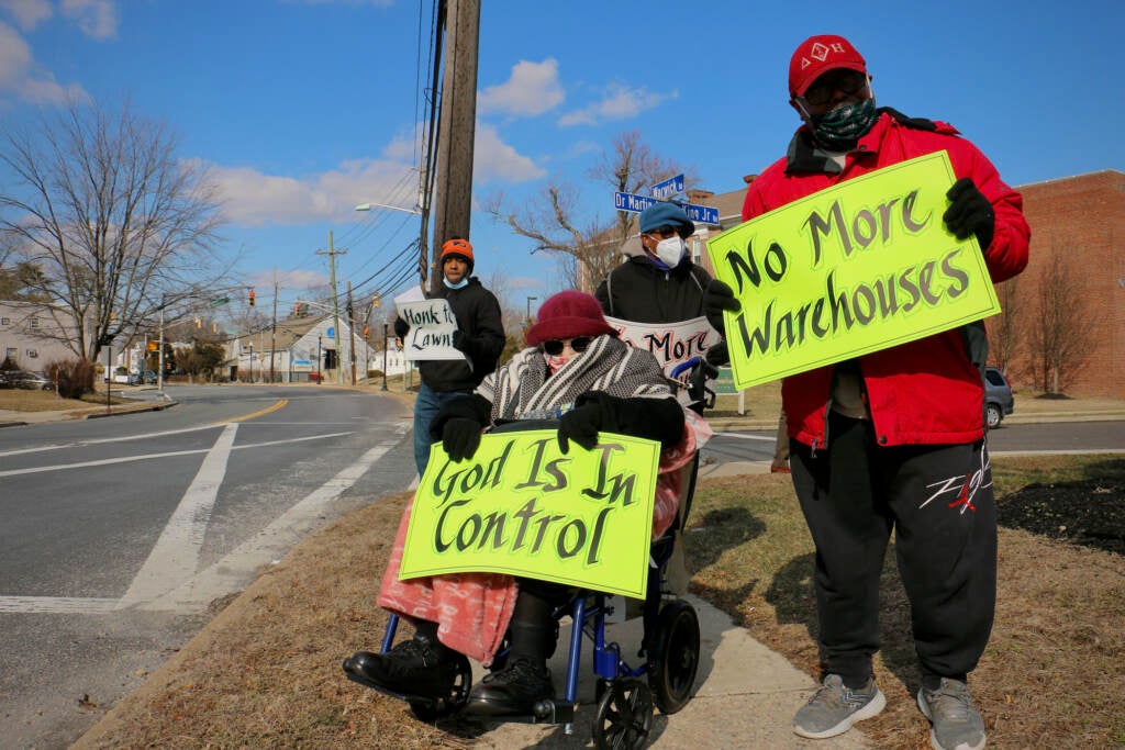 Ida Conaway sits in her wheelchair during a protest outside Lawnside town hall