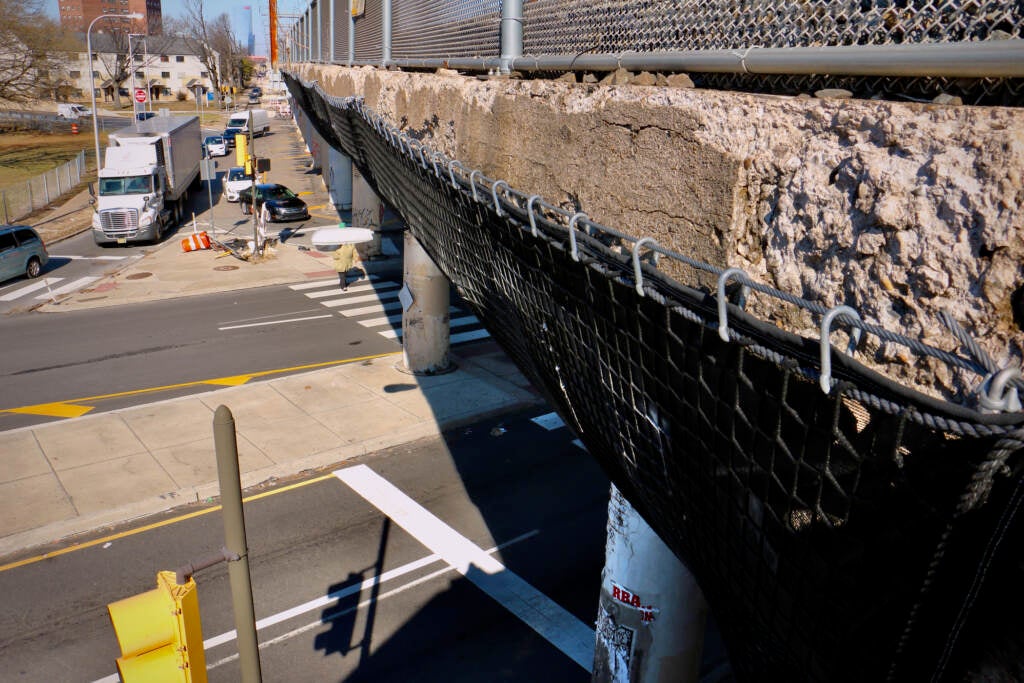 Safety netting prevents concrete from falling onto the streets