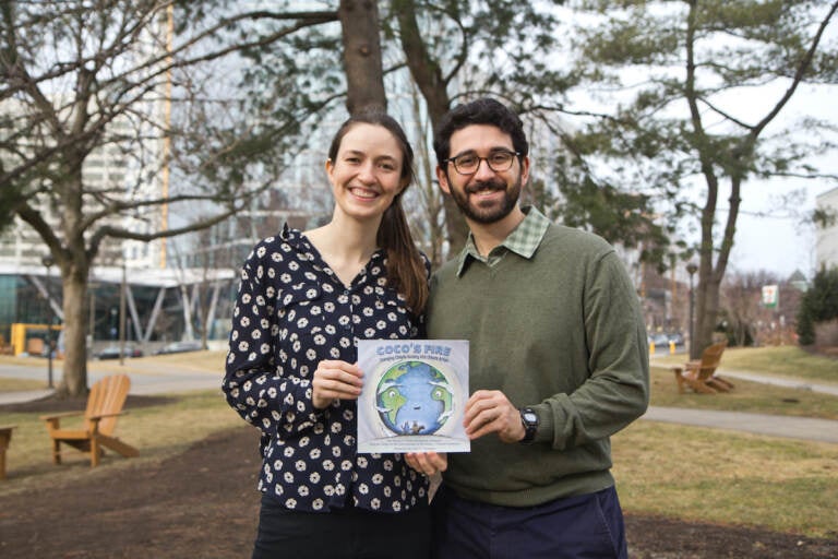 Drexel Students Jeremy Wortzel and Lena Champlin wrote a children’s book about climate change. (Kimberly Paynter/WHYY)
