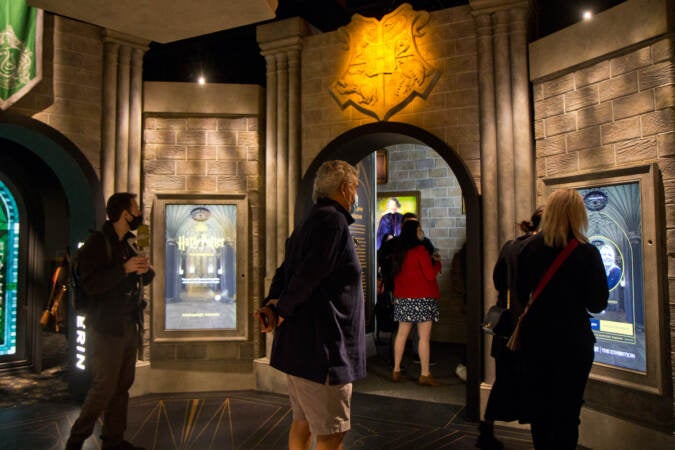 Guests choose their ''House'' at the ''Harry Potter™: The Exhibition'' at the Franklin Institute in Philadelphia. (Kimberly Paynter/WHYY)