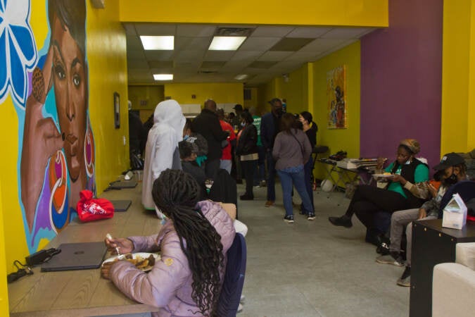 The Teen Safe Space held an open-house and ribbon cutting on February 21, 2022. The center features a sowing machine, video games, art supplies, and computers donated by George Moses of the Philadelphia Anti-Drug/Anti-Violence Network. (Kimberly Paynter/WHYY)