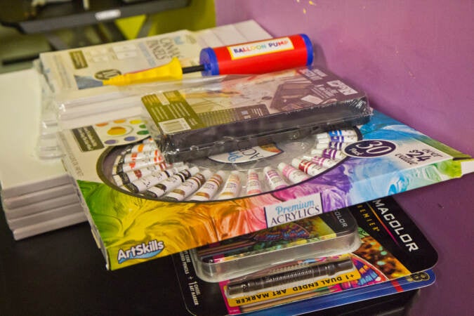 Art supplies for kids at The Teen Safe Space in Philadelphia. (Kimberly Paynter/WHYY)