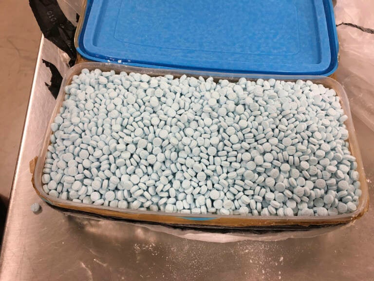 A container of fentanyl pills