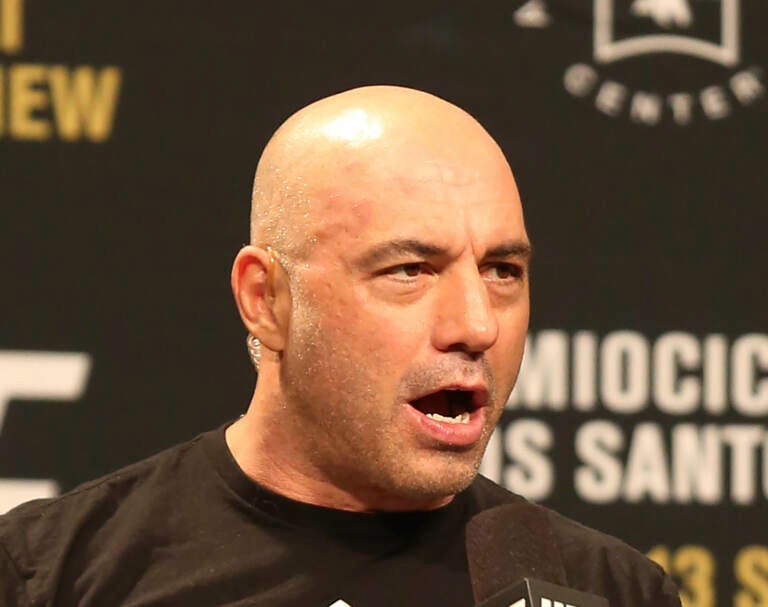 File photo: Joe Rogan is seen during a weigh-in before UFC 211 on Friday, May 12, 2017, in Dallas before UFC 211. Spotify’s popular U.S. podcaster has apologized after a video compilation surfaced that showed him using racial slurs in clips of episodes over a 12-year span. In a video posted on his Instagram account on Saturday, Feb. 5, 2022, Rogan who hosts a podcast called “The Joe Rogan Experience,” said his use of the slurs was the ''most regretful and shameful thing that I’ve ever had to talk about publicly.'' ( AP Photo/Gregory Payan, File)
