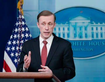 White House national security adviser Jake Sullivan gives an update about Ukraine during a press briefing at the White House, Friday, Feb. 11, 2022, in Washington. (AP Photo/Manuel Balce Ceneta)