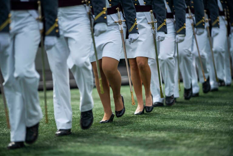 File photo: United States Military Academy graduating cadets march to their graduation ceremony of the U.S. Military Academy class 2021 at Michie Stadium on May 22, 2021, in West Point, N.Y. U.S. officials say reported sexual assaults at the U.S. military academies increased sharply during the 2020-2021 school year, as students returned to in-person classes amid the ongoing pandemic. The increase continues what officials believe is an upward trend at the academies, despite an influx of new sexual assault prevention and treatment programs