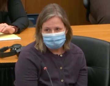 In this screen grab from video, former Brooklyn Center Police Officer Kim Potter listens during a sentencing hearing Feb. 18, 2022 at the Hennepin County Courthouse in Minneapolis. Potter, who said she confused her Taser and her handgun before shooting Wright during a traffic stop, was convicted of first- and second-degree manslaughter in Wright