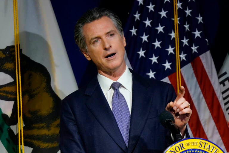 File photo: California Gov. Gavin Newsom speaks during a news conference in Sacramento, Calif., on Jan. 10, 2022. On Friday, Feb. 18, 2022, California Gov. Gavin Newsom announced legislation aimed at letting private citizens file lawsuits to enforce a ban on assault weapons. The bill is modeled after a Texas law that lets private citizens enforce a ban on abortions once a fetal heartbeat is detected
