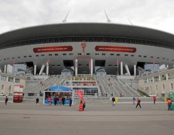 A view of the St. Petersburg Stadium prior to the Confederations Cup, Group A soccer match between New Zealand and Portugal, in St. Petersburg, Russia, Saturday, June 24, 2017. (AP Photo/Pavel Golovkin)