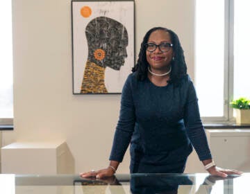 Judge Ketanji Brown Jackson, who is a U.S. Circuit Judge on the U.S. Court of Appeals for the District of Columbia Circuit, poses for a portrait, Friday, Feb., 18, 2022, in her office conference room at the court in Washington