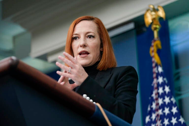 White House press secretary Jen Psaki speaks during a press briefing at the White House in Washington, Friday, Feb. 25, 2022. (AP Photo/Carolyn Kaster)