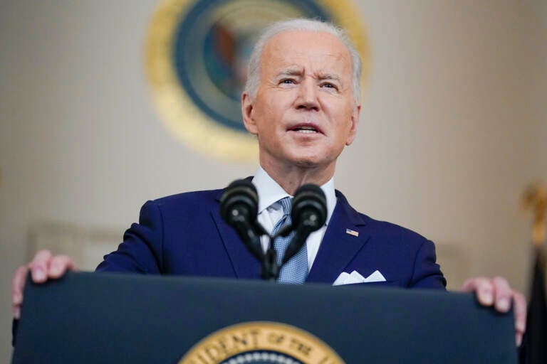 President Joe Biden speaks as he announces Judge Ketanji Brown Jackson as his nominee to the Supreme Court in the Cross Hall of the White House, Friday, Feb. 25, 2022, in Washington