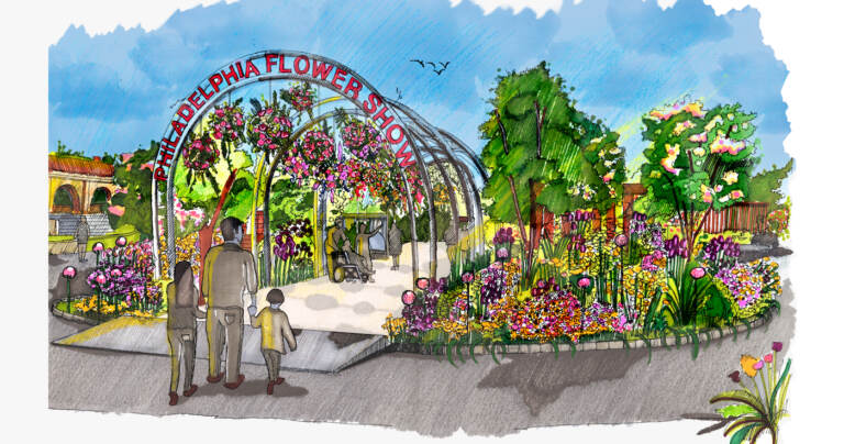 Artist rendering of the entry garden for the 2022 Philadelphia Flower Show