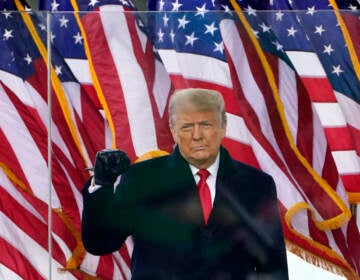 FILE - Then-President Donald Trump gestures as he arrives to speak at a rally in Washington, on Jan. 6, 2021. (AP Photo/Jacquelyn Martin, File)