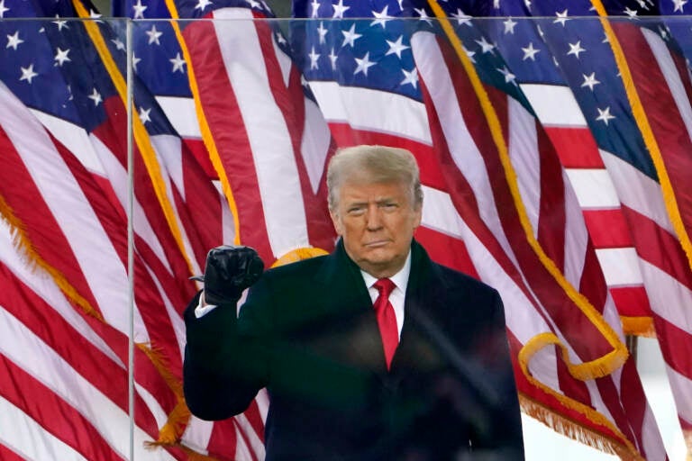 FILE - Then-President Donald Trump gestures as he arrives to speak at a rally in Washington, on Jan. 6, 2021. (AP Photo/Jacquelyn Martin, File)