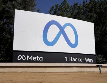 Facebook's Meta logo sign is seen at the company headquarters