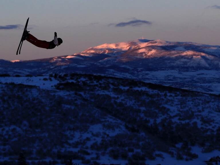 Carol Bouvard of Switzerland during training for the Mixed Team Aerials at the FIS Freestyle Ski and World Championships on February 07, 2019 at Deer Valley Resort in Park City, Utah. (Photo by Sean M. Haffey/Getty Images)