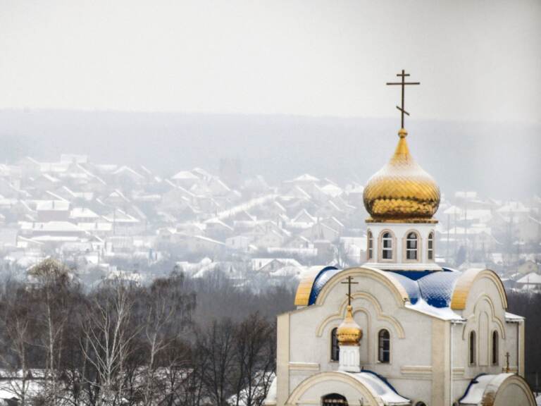 A church is seen in the Russian village of Shebekino outside Belgorod, a few miles from the Ukrainian border, on Jan. 27, 2022. (Alexander Nemenov/AFP via Getty Images)