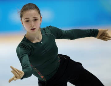 Kamila Valieva of Team ROC skates during a figure skating training session on day eight of the Beijing 2022 Winter Olympic Games at Capital Indoor Stadium practice rink on February 12, 2022 in Beijing, China. (Photo by Matthew Stockman/Getty Images)