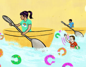 An illustration of children riding in bowls amid a tide of cereal