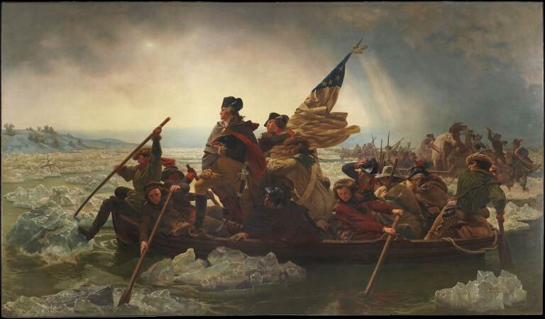 Washington Crossing the Delaware is a famous painting by Emanuel Leutze (Public Doman from Metropolitan Museum of Art)
