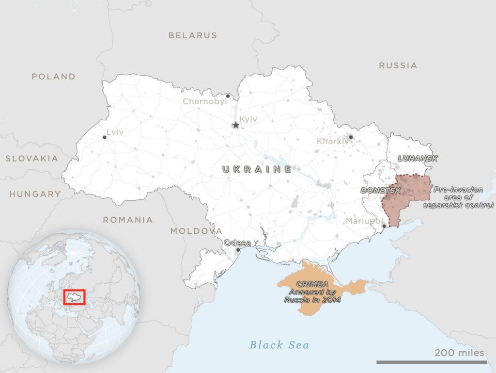 A map shows Ukraine and surrounding countries