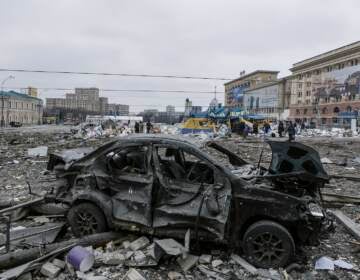 A view of the central square following shelling of the City Hall building in Kharkiv