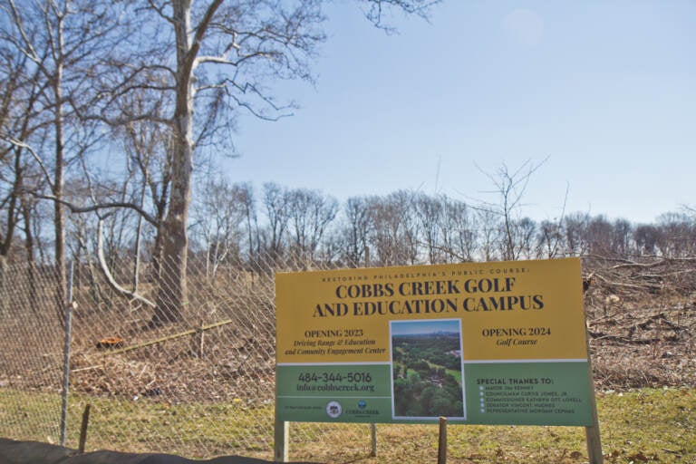 File photo: Many trees were felled as part of the restoration and renovation of the Cobbs Creek golf course and community engagement center, as seen on Feb. 27, 2022. (Kimberly Paynter/WHYY)