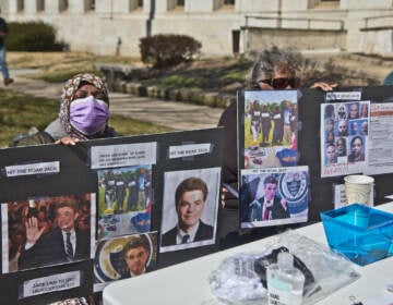 The Delaware County chapter of the Coalition to Abolish Death by Incarceration held a rally outside the Delaware County Courthouse to demand District Attorney Jack Stollsteimer be more accountable to his Black constituency or step down, on March 3, 2022. (Kimberly Paynter/WHYY)