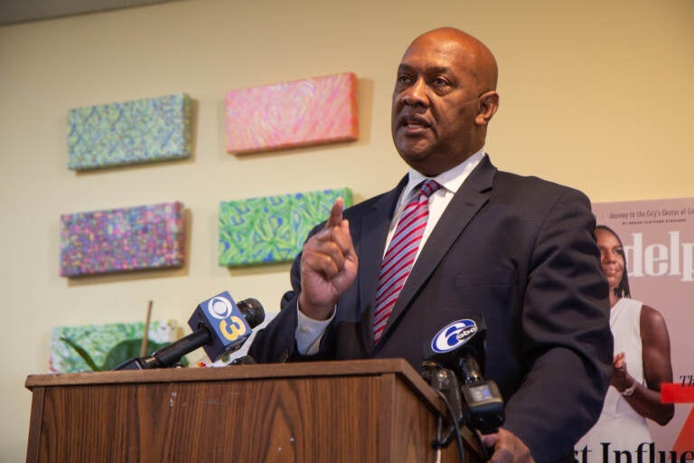 Congressman Dwight Evans joined Dr. Ala Stanford at the Center for Health Equity to announce $3 million dollars in Community Project Funding to the Black Doctors Consortium on March 28, 2022. (Kimberly Paynter/WHYY)