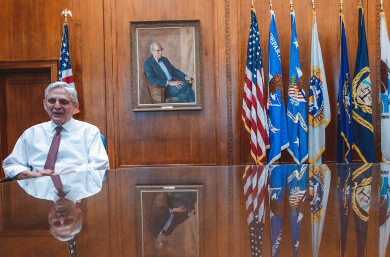 Washington D.C. March 9th 2022. Attorney General Merrick Garland, speaking during an interview with NPR in his office at the U.S. Department of Justice in Washington D.C. Attorney General Garland has been the 86th United States attorney general since March 2021. (Photo by Eman Mohammed for NPR)