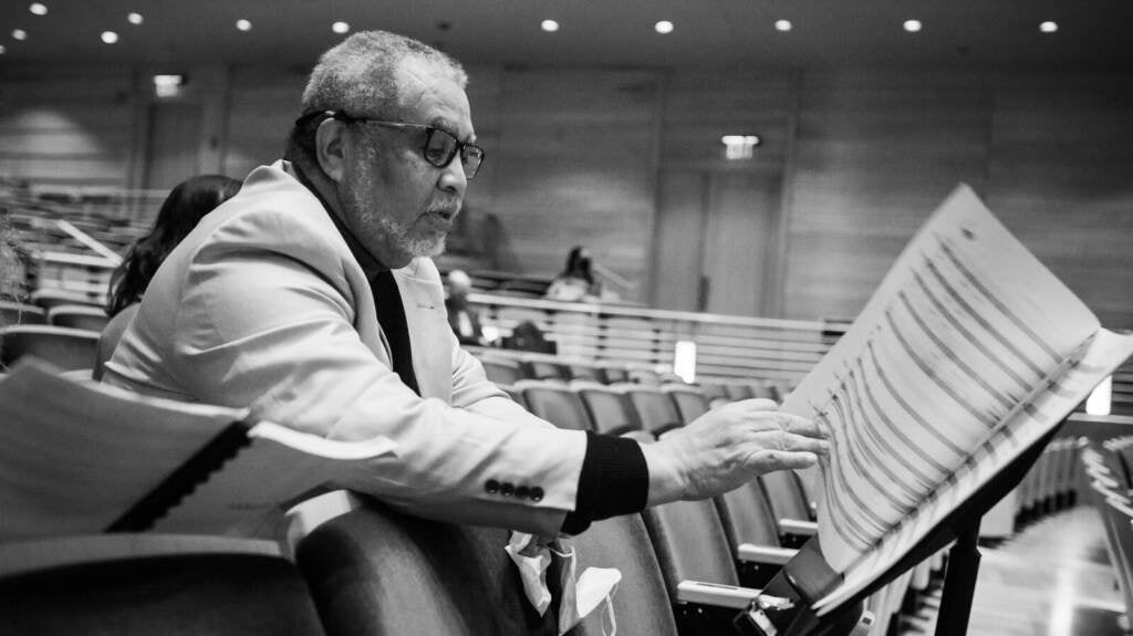 Dr. Adolphus Hailstork, composer of "A Knee on the Neck," photographed during a dress rehearsal on March 24.