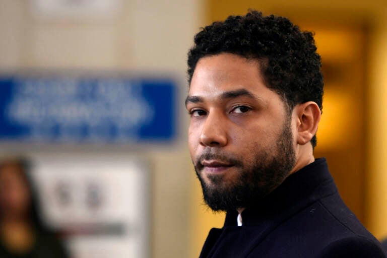 File photo: In this March 26, 2019, file photo, actor Jussie Smollett talks to the media before leaving Cook County Court after his charges were dropped, in Chicago. (AP Photo/Paul Beaty, File)