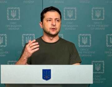 In this photo, Feb. 27, 2022, taken from video provided by the Ukrainian Presidential Press Office, Ukrainian President Volodymyr Zelenskyy speaks to the nation in Kyiv, Ukraine. (Ukrainian Presidential Press Office via AP, File)