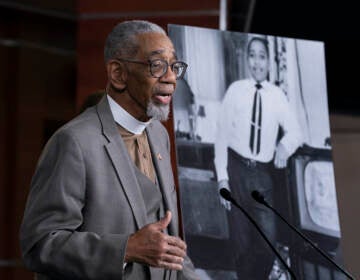 File photo: Rep. Bobby Rush, D-Ill., speaks during a news conference about the ''Emmett Till Anti-Lynching Act'' on Capitol Hill in Washington, on Feb. 26, 2020. Emmett Till, pictured at right, was a 14-year-old African-American who was lynched in Mississippi in 1955, after being accused of offending a white woman in her family's grocery store. Congress has given final approval to legislation that for the first time would make lynching a federal hate crime in the U.S.