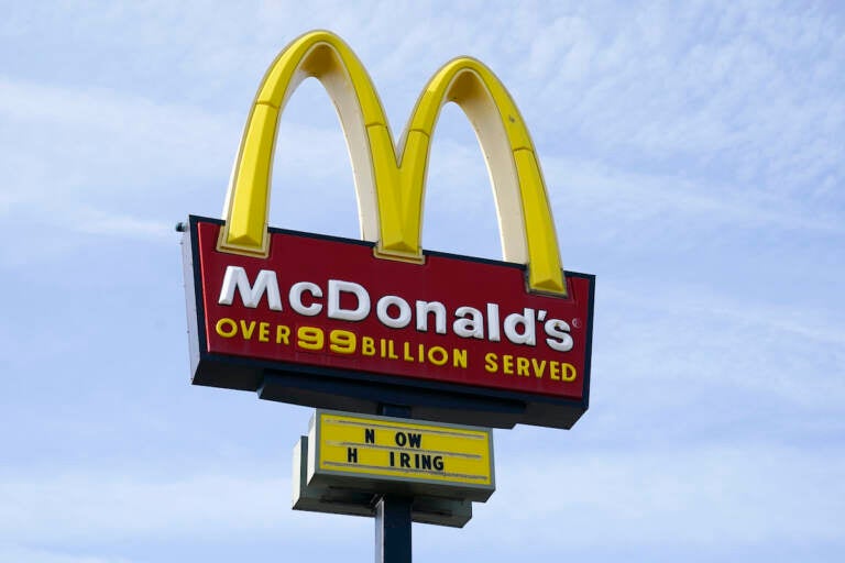 File photo: A sign is displayed outside a McDonald's restaurant, Tuesday, April 27, 2021, in Des Moines, Iowa. McDonald’s said Tuesday, March 8, 2022, it is temporarily closing all of its 850 restaurants in Russia in response to the country's invasion of Ukraine. The burger giant said it will continue paying its 62,000 employees in Russia