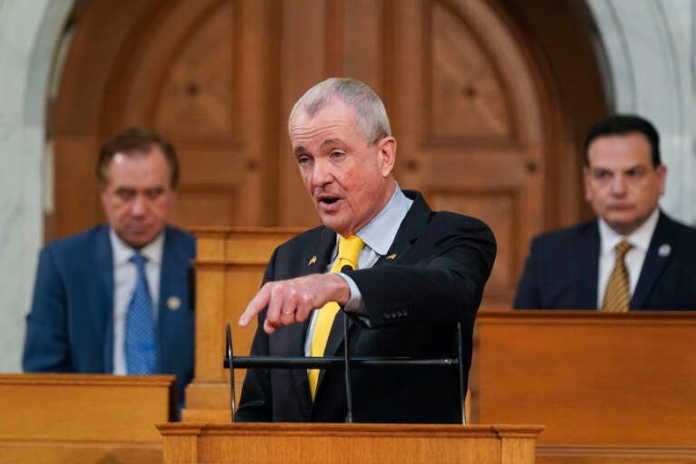 New Jersey Gov. Phil Murphy speaks during his budget address in Trenton, N.J., Tuesday, March 8, 2022. New Jersey Democratic Gov. Phil Murphy has proposed a $48.9 billion budget that boosts K-12 funding, makes a full public pension payment for the second straight year, redistributes nearly $1 billion in property tax relief and raises overall spending by about 5% over last year’s plan. Murphy unveiled the proposal during a speech Tuesday in the Assembly chamber, the first time since 2020 and the COVID-19 outbreak