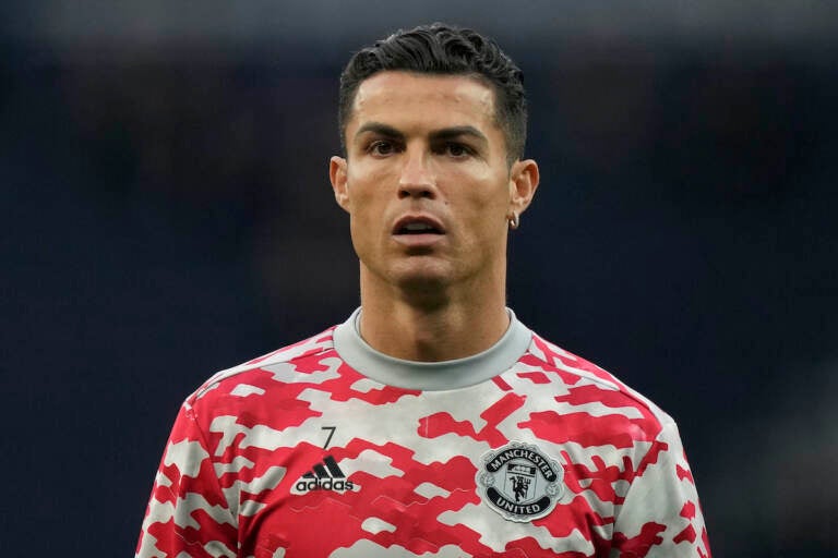 File photo: Manchester United's Cristiano Ronaldo warms up ahead of an English Premier League soccer match at the Tottenham Hotspur Stadium in London on Oct. 30, 2021. A bid by the New York Times to obtain a Las Vegas police file compiled about Cristiano Ronaldo after a Nevada woman claimed in 2018 that the international soccer star raped her in 2009 could be moved from federal to state court