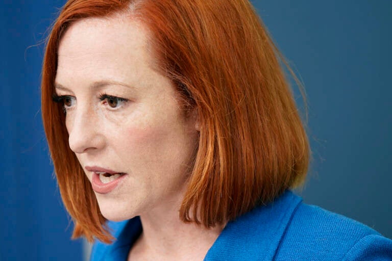 White House press secretary Jen Psaki speaks during a press briefing at the White House, Friday, March 18, 2022, in Washington. (AP Photo/Patrick Semansky)