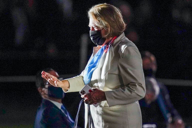 File photo: Virginia Thomas, wife of Supreme Court Justice Clarence Thomas, arrives to watch Amy Coney Barrett take the Constitutional Oath on the South Lawn of the White House in Washington,Oct. 26, 2020, after Barrett was confirmed by the Senate earlier in the evening. Virginia Thomas sent a series of increasingly urgent text messages imploring White House Chief of Staff Mark Meadows to act to overturn the 2020 presidential election according to copies of the messages obtained by The Washington Post and CBS News