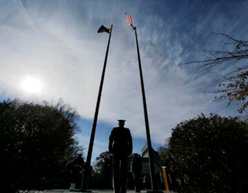 File photo: Military personnel stand at attention during Veterans Day ceremonies at Brig. Gen. William C. Doyle Veterans Memorial cemetery, in Wrightstown, N.J. (AP Photo/Mel Evans)