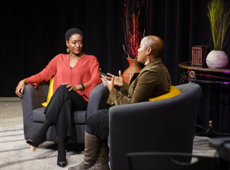 Tonya Ladipo and Joyel Crawford on the set of her talk segment ''Self Love'